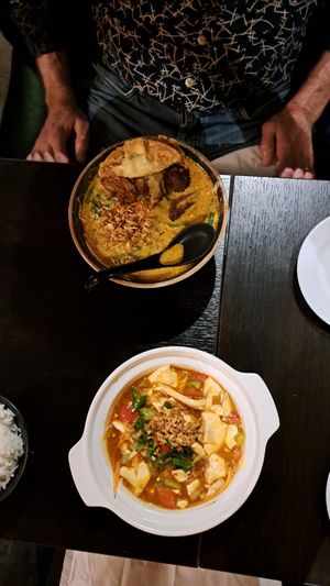 Top, Laksa; Bottom, Tofu Mapu at Soul Vegan in Edinburgh