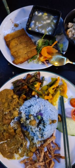 Crispy mushroom and lemon sauce, Malaysian curry. at Soul Vegan in Edinburgh