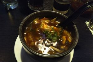 spicy-sour soup at Soul Vegan in Edinburgh