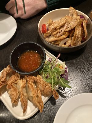 Fried wontons, and salt and pepper lotus   at Soul Vegan in Edinburgh