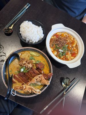 Curry laksa and mapo tofu  at Soul Vegan in Edinburgh