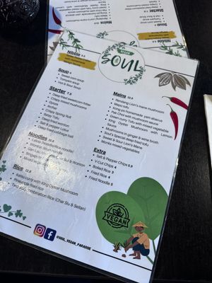 Menu  at Soul Vegan in Edinburgh