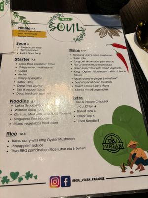 Menu at Soul Vegan in Edinburgh