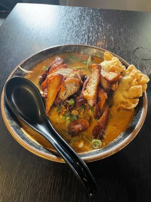 laksa noodles (12.8£)  at Soul Vegan in Edinburgh