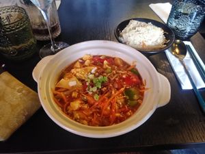 Mapo tofu with fried rice at Soul Vegan in Edinburgh