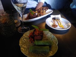 Desserts: Fried bananas and pandan pancakes (both with chocolate ice cream) at Soul Vegan in Edinburgh