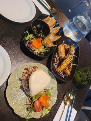Char sui bao, gyoza, sweetcorn ribs at Soul Vegan in Edinburgh