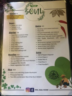 Menu  at Soul Vegan in Edinburgh