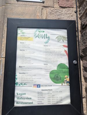 Menu at Soul Vegan in Edinburgh