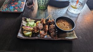 Mushroom satay skewers at Soul Vegan in Edinburgh