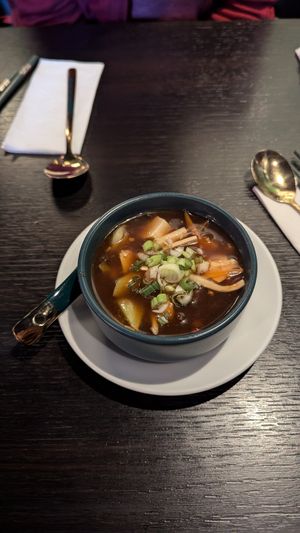 Hot & sour soup at Soul Vegan in Edinburgh