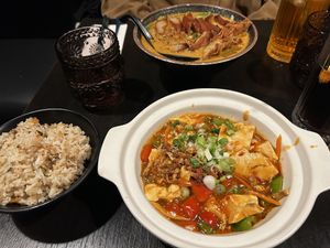 Mapo tofu, fried rice and laksa noodle  at Soul Vegan in Edinburgh
