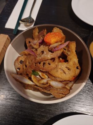 Salt and pepper fried lotus at Soul Vegan in Edinburgh