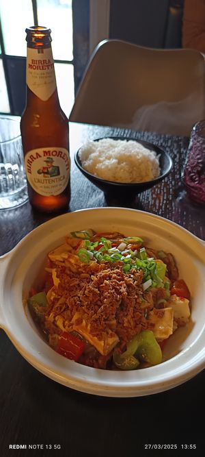 Mopu tofu and boiled rice at Soul Vegan in Edinburgh
