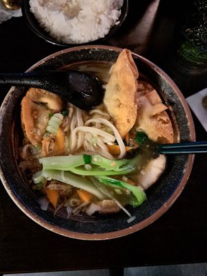 Wantan noodles (photo taken after already having had several bites, sorry😄) at Soul Vegan in Edinburgh