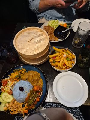 Nasi Lamak, salt & pepper chips, crispy "duck" pancakes at Soul Vegan in Edinburgh