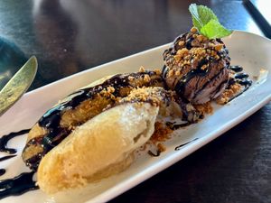 Fried banana with ice cream at Soul Vegan in Edinburgh