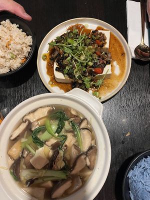 Black bean steamed tofu and mushroom dish  at Soul Vegan in Edinburgh
