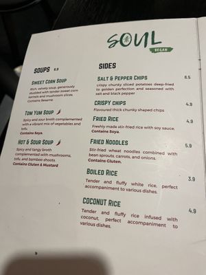 Menu   at Soul Vegan in Edinburgh