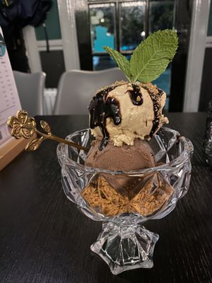 Caramel and chocolate ice cream.   at Soul Vegan in Edinburgh