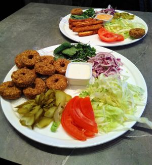 falafel dish, and a halloumi dish at X Falafel NL in Leiden