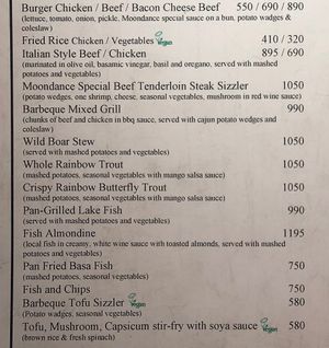 3 labeled vegan options under mains  at Moondance Restaurant & Bar in Pokhara