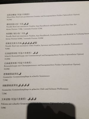 Menu at Kaschemme in Nuremberg