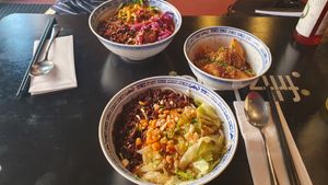 Noodle bowls, one dandan style and the other one with spicy oil at Kaschemme in Nuremberg