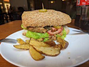 Chickpea burger. Quite dry and only good if no alternative is present. at WOW Healthy Food Coffee in Sucre