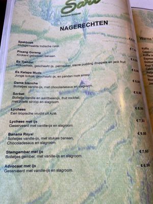 Es tjendol, Es Kelapa Muda and Lychee are vegan, although some other options can be veganized by omitting ice-cream. at Indonesisch Restaurant Sari in Heemstede