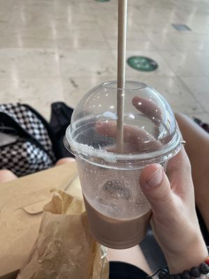 Iced chai latte with oat milk  at Roma & Sants in Barcelona