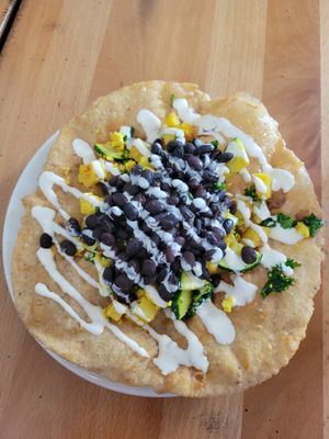 Fry bread with beans, tofu, and zucchini at Itality Plant Based Foods in Albuquerque