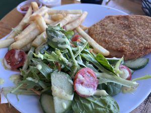 Vegan schnitzel- yum!!!  at Park Bar in Kangaroo Point