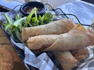 Vegan spring rolls - hand made. Soooo good  at Park Bar in Kangaroo Point
