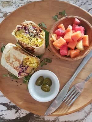Tofu breakfast burrito at Pachamama Organic Cafe and Private Villa in 