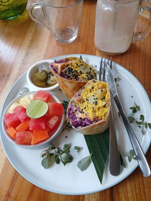 Vegan breakfast burrito at Pachamama Organic Cafe and Private Villa in 