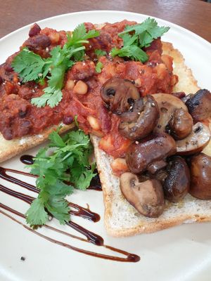 Smokey beans on toast at Milo Cafe and Store in Maryborough