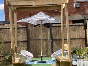 Garden seating  at Milo Cafe and Store in Maryborough