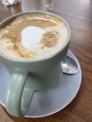 Soy flat whitee  at Milo Cafe and Store in Maryborough