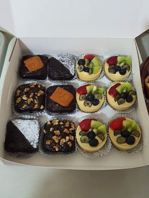 Brownies and custard tart at NatureVe in Northeast Singapore