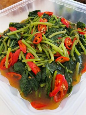 Stir fry sweet potato leaves at NatureVe in Northeast Singapore