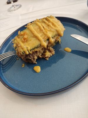 Lasaña de calabacín y risotto de boletus at El Palacio in Torrelavega