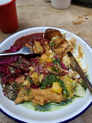 Sweet potato and so many delicious things. I couldn't finish the whole plate 😋. at Canteen at The Eco Park in Porthtowan
