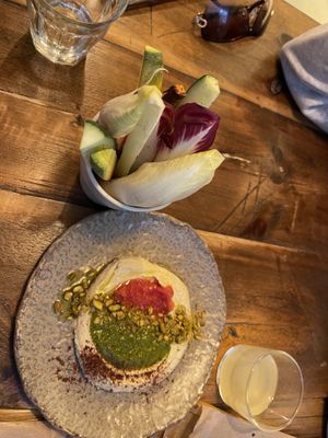 Hummus to share with veggies  at Honest Greens - Avenida in Lisbon