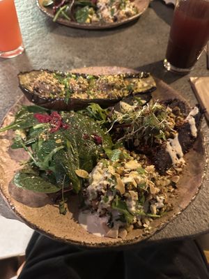 Sides: aubergine & sweet potato; also with grain salad option  at Honest Greens - Avenida in Lisbon