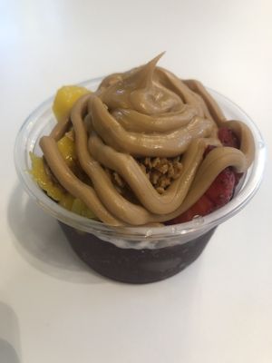 Peanut butter, granola, strawberry and mango açai bowl  #Veganuary at AcaiXpress - Yas Mall in Abu Dhabi