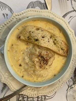 Amazing vegan onion soup  at Punto País  in Santiago