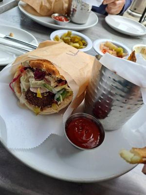 Falafal Sndwich and fries at Hummus Bar & Grill in Tarzana