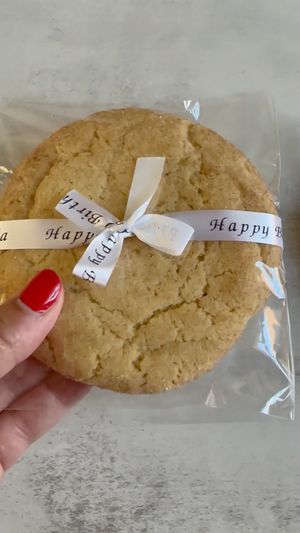 Snickerdoodle cookie with personalized ribbon. I used this as a party favor. at Green Flour Bakery in Antioch