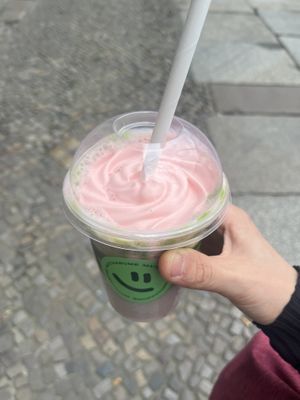 Strawberry cloud matcha with oat milk  at Matchasome in Berlin